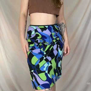 Vintage Colorblock Pattern Knee Length Skirt - image 1